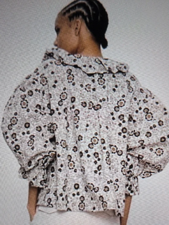 Zara Floral Ruffle Blouse in Cream & Brown - Picture 3 of 13